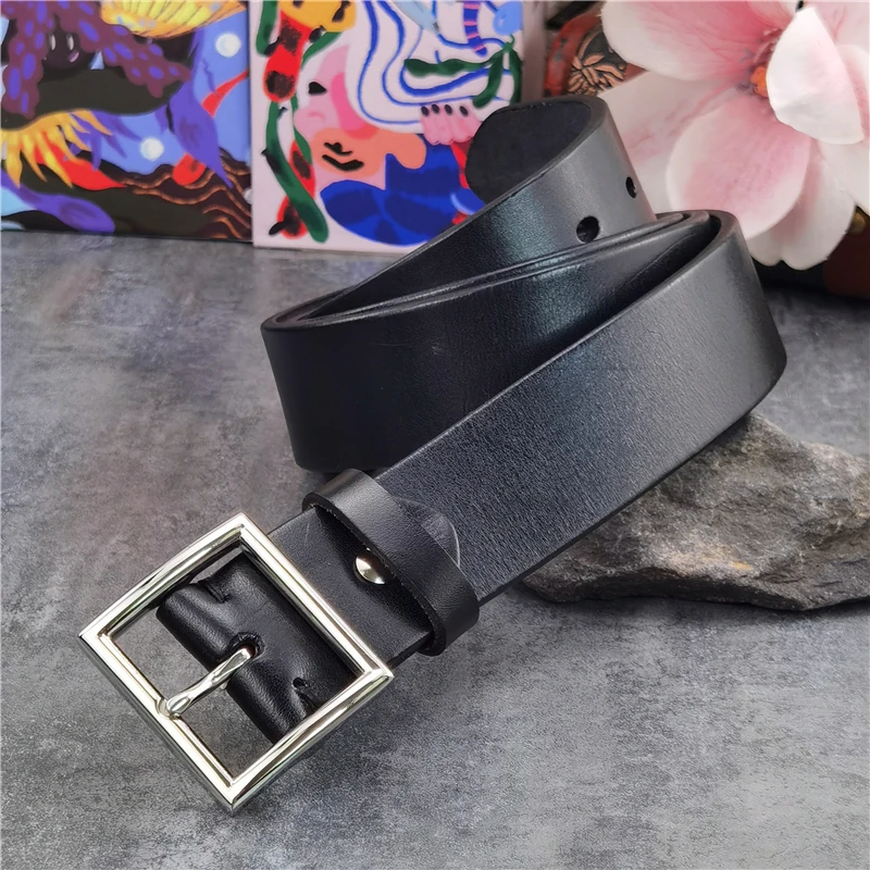 Stainless Steel Belt Buckle Mens Belts Luxury Thick Genuine Leather Belts For Men Ceinture  Leather Belt Man Male Belts SBT0018