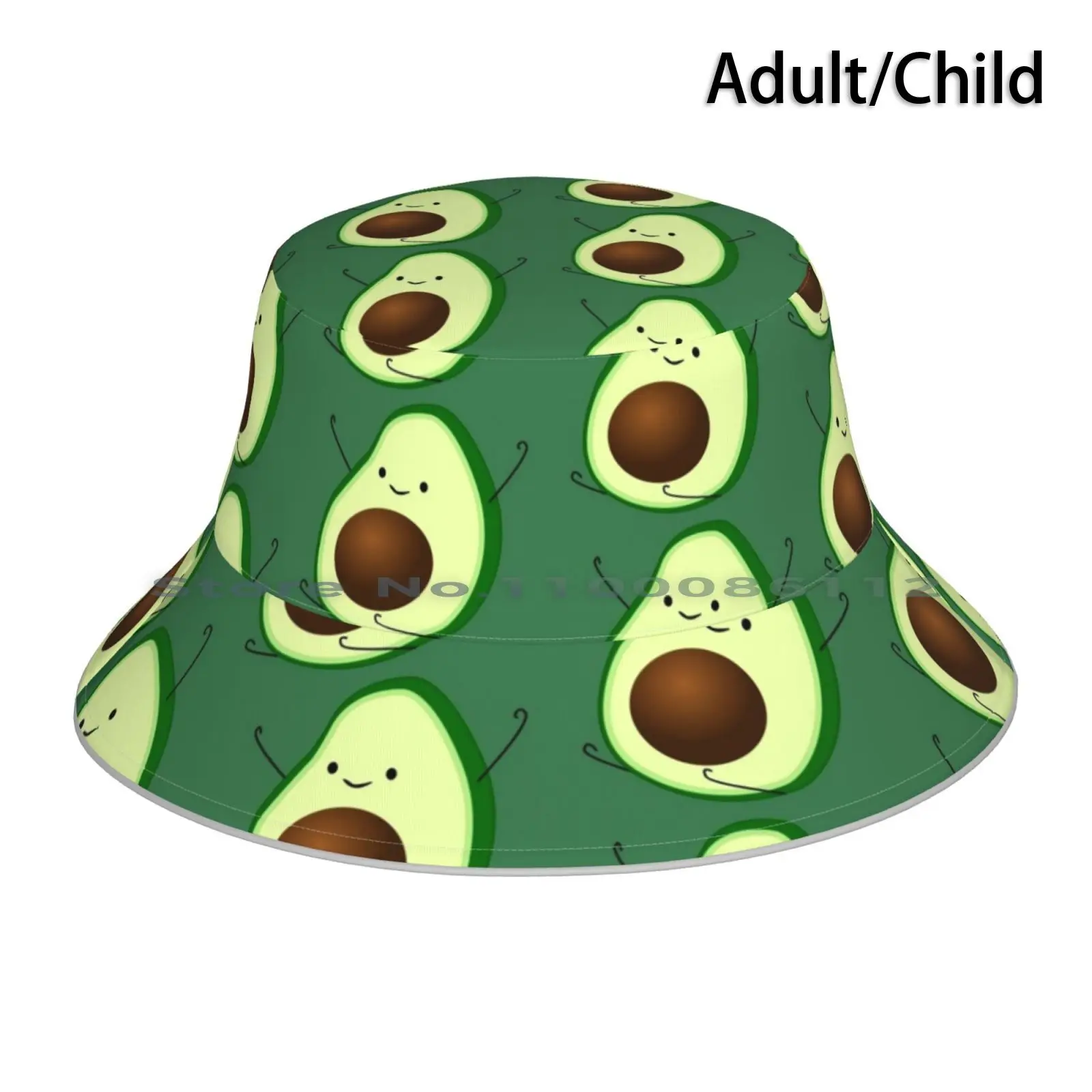 Avocado Bucket Hat Sun Cap Avocado Happy Healthy Vegan Quacamole Green Avi Foldable Outdoor Fisherman Hat