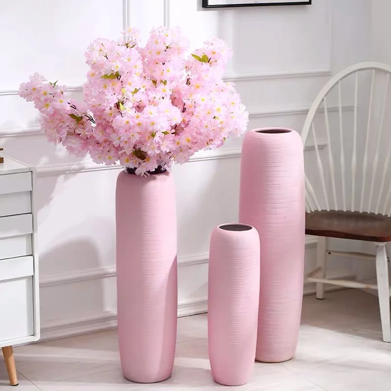 Floor Vase Pink Large Ceramic Handmade Living Room Bedroom Porch Simple Decoration All-Match Ornaments Creativity