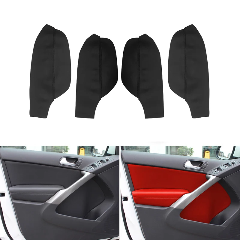 4pcs Microfiber Leather Interior Door Panel Guards / Door Armrest Cover Protective Trim For VW Tiguan 2008 2009 2010 2011 2012