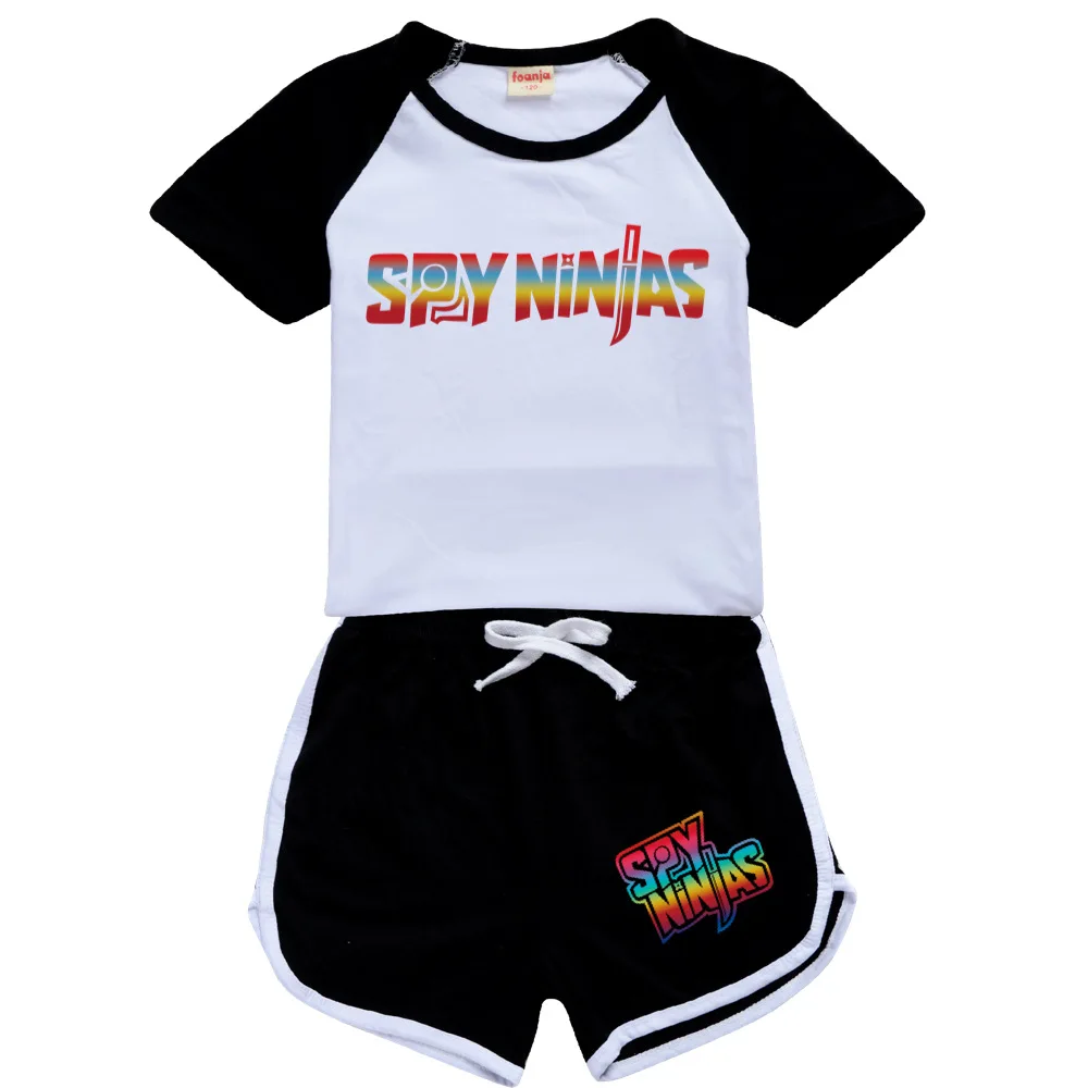 Summer Fashion Children's Clothing Kids Letter Print T-shirt Shorts SPY NINJA Pullover Boys Girls Casual Sports Tees Suit