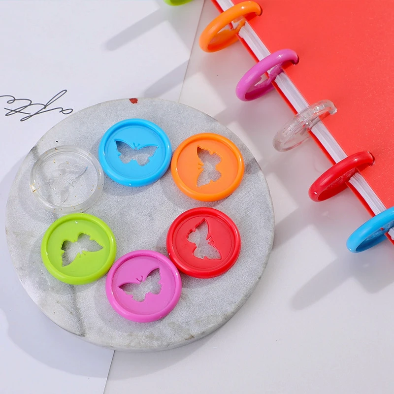 30/50/100 قطعة الصلبة فراشة سعيد مخطط القرص ل دفتر/مخطط 26 مللي متر Diy بها بنفسك فضفاض ليف الفطر الموثق سجل القصاصات الموثق خواتم