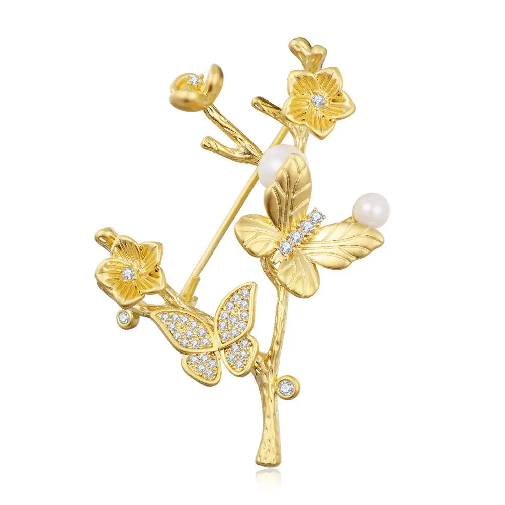 

Vintage Tree Gold Copper Brooches for Women 2020 Female Original Design Pearl Zircon Butterfly Brooch Pins Plant Jewelry Gift