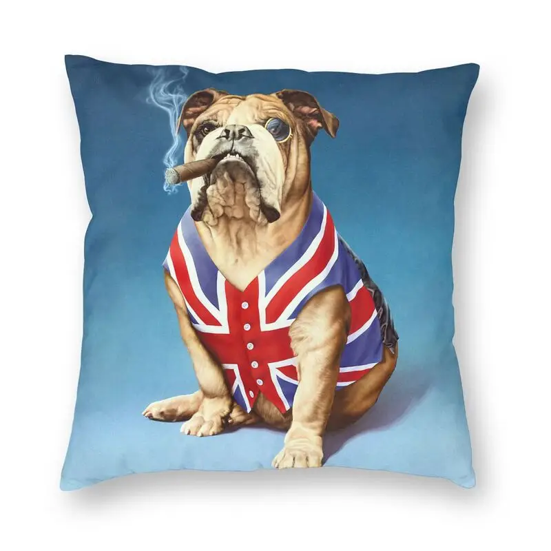 

English Bulldog Cushion Covers Sofa Home Decor English Flag Square Throw Pillow Case 45x45 Office Almofadas Decorativas