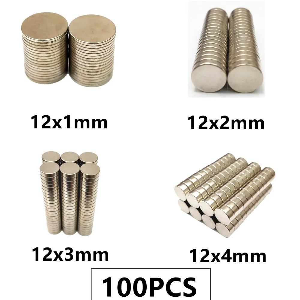 

100PCS/LOT NdFeB Magnet 12*1 12*2 12*3 12*4 N35 Disc MAGNET 12x1 12x2 12x3 12x4 Round Speaker Neodymium magnets