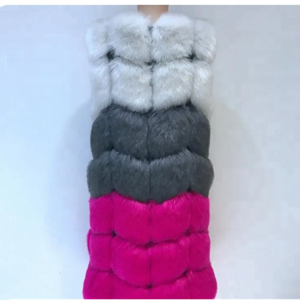 Women Fur Vest Coat Luxury Faux Fox Fur Vest Warm Coat Jacket Winter Medium Long Artifical Fox Fur Vest