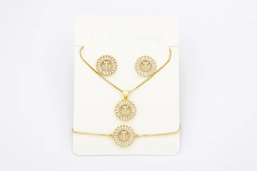Nidin Heißer 26 Buchstaben Schmuck Sets Halskette + Ohrringe + Armband Für Frauen Initial Alphabet Charme Kupfer Zirkon Party hochzeit Geschenk – Detail 5