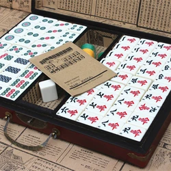 Large Mahjong Portable Wooden Boxes Set Table Game Mah-jong Travelling Board Game Indoor Antique Leather Box English Manual