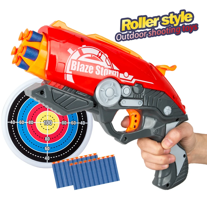 Red Manual Soft Bullet Gun 5 Shot Revolver long Range Toy Pistol Gun Dart Blaster Kids Best Gift Wheel soft bullet gun