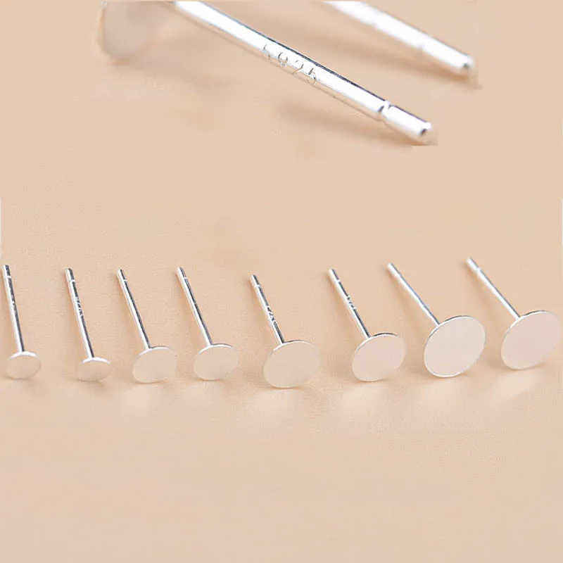20szt 925Sterling Silver Earring Base 3/4/5/6/8mm Round Pad Blank Cabochon Settings Stud Earring Post Diy Components Supplies