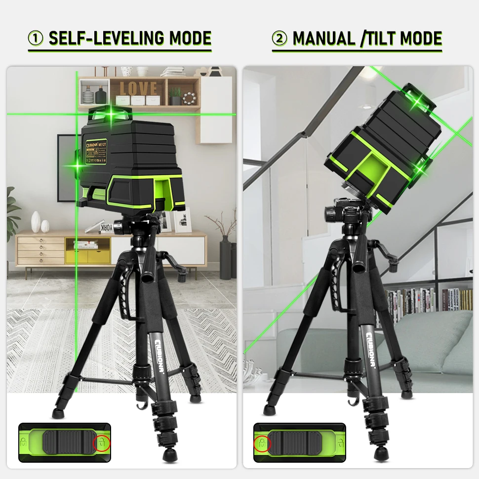 CLUBIONA ME12T 3D 12 Linie Green Laser Level Horizontale Vertikale Kreuz-Linie Selbst nivellierung Fernbedienung 5200mAh li-ion Batterie