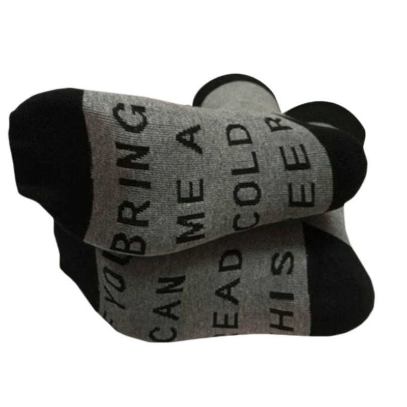 Calcetines de algodón con estampado divertido para hombre y mujer, calcetín con letras en inglés, francés, negro, gris