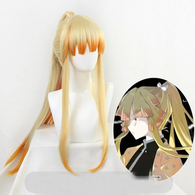 Zenitsu Agatsuma Wig Anime Kimetsu No Yaiba long Wig Heat Resistant Hair Cosplay Costume Hair Wig with Free Wig Cap