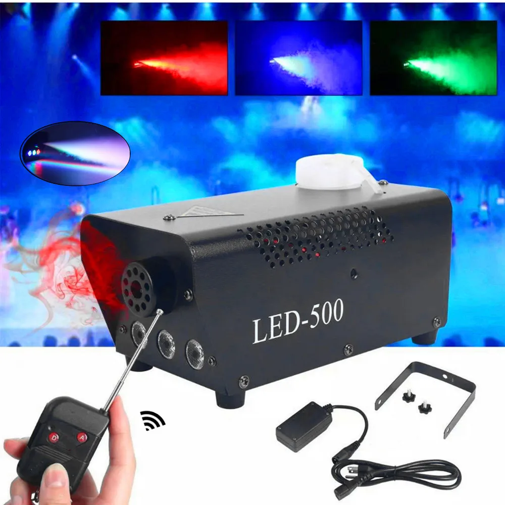 

500W Fog Machine DJ Party family ball leisure parties Light Smoke Thrower Stage Fogger/Smoke Machine w/Remote RGB LED DJ Thrower