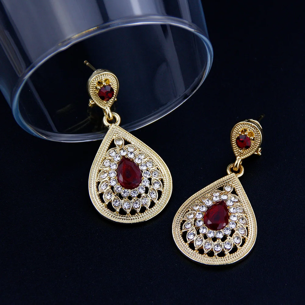 Sunspicems Elegent Arabic Round Drop Earring For Women Rhinestone Morocco Earrings 18K Gold Color Wedding Jewelry Bridal Gift image 5