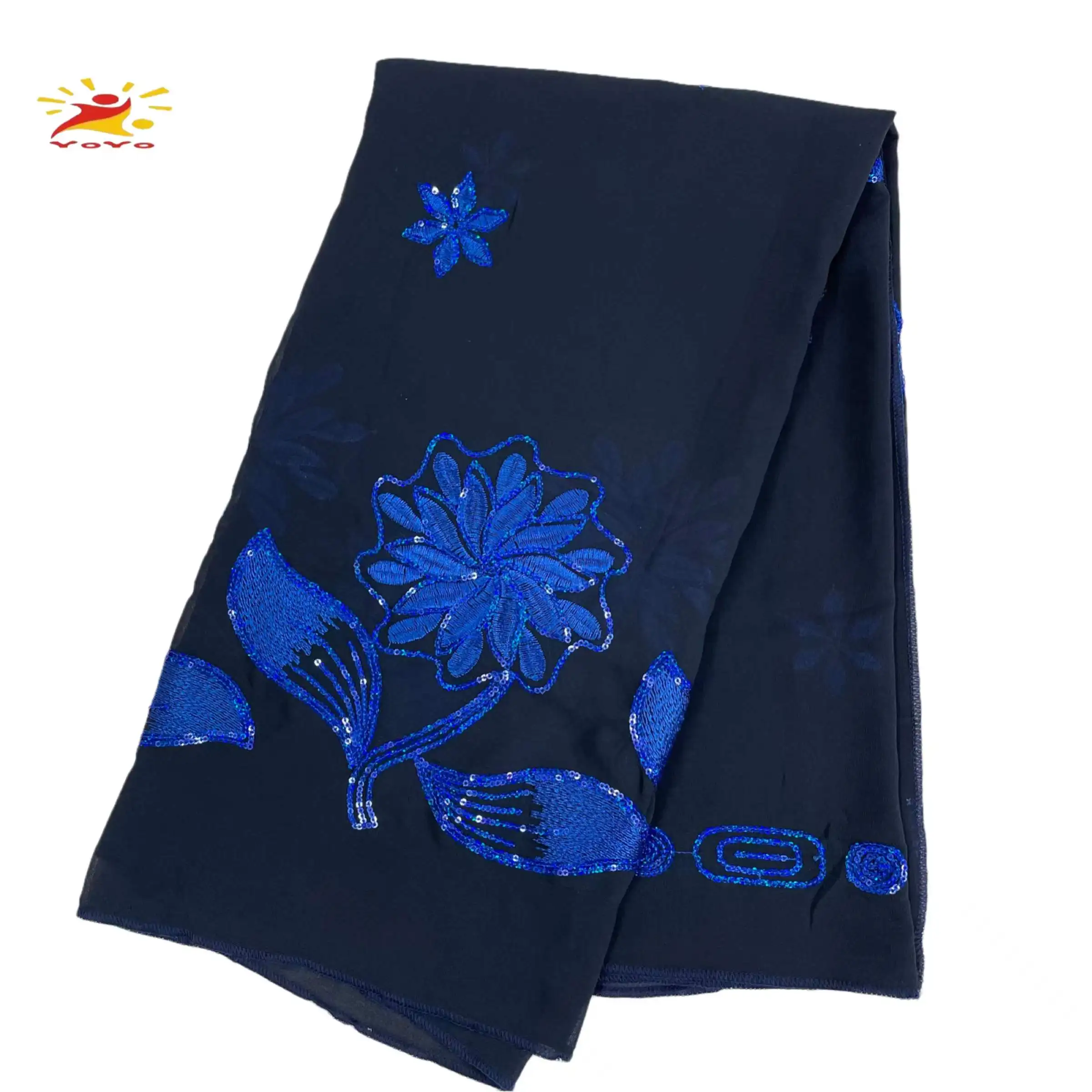 2022 TheLatest Dubai Hijab African Muslim Women\'s Scarf Premium Sequin Embroidery Chiffon Soft Fabric Islamic Cover