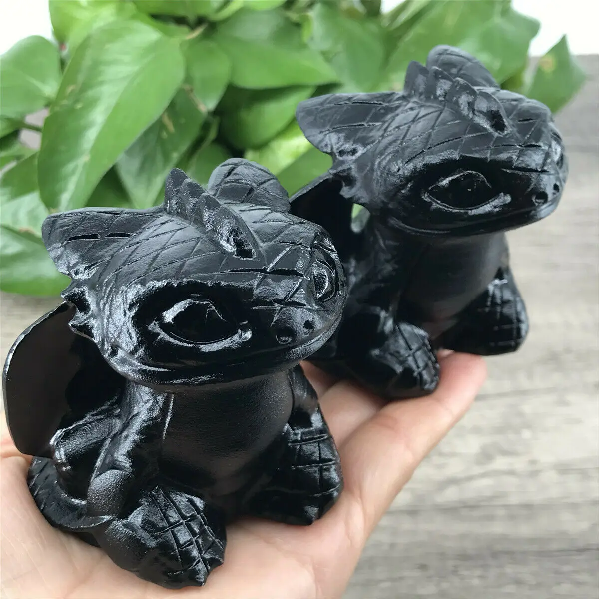 100% Natural Obsidian Quartz Hand Carved Toothless Dragon Crystals and Stones Healing Polished Mineral Ornaments Home Decoration