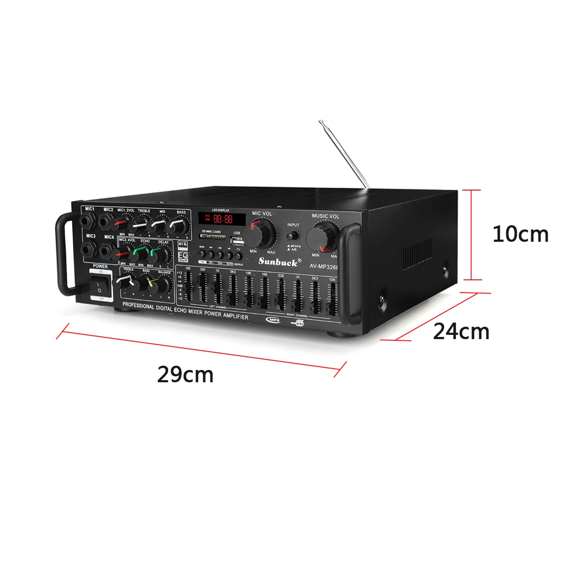 SUNBUCK-AMPLIFICADOR DE POTENCIA ESTÉREO PARA Karaoke en casa, dispositivo inalámbrico de Audio Hifi, con bluetooth, 2000W, 4ohm, 2 canales, USB,