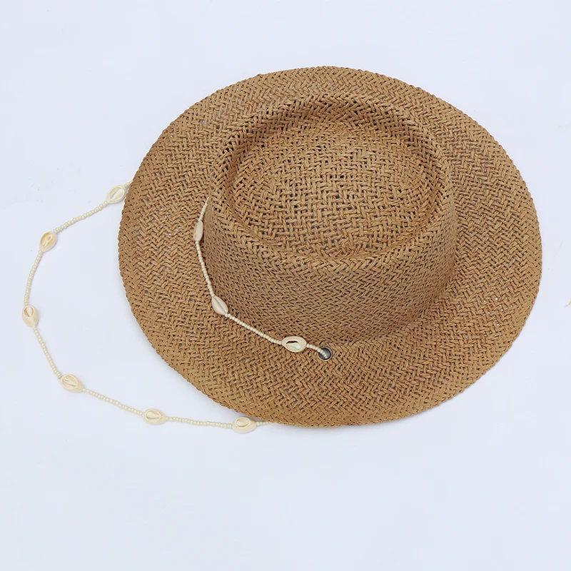 Fashion Women Beach Hats With Shell Chain Paper Straw Sun Hats Ladies Party Hats 2022 Designer Summer Hat