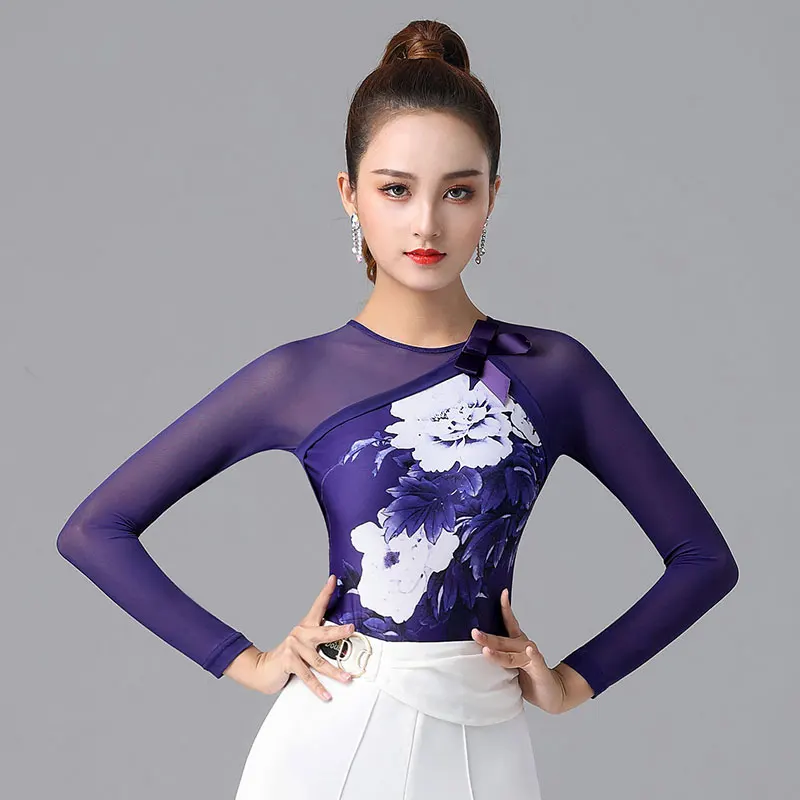 Latin dance clothing adult new Latin dance national standard practice long sleeve latin Bodysuit