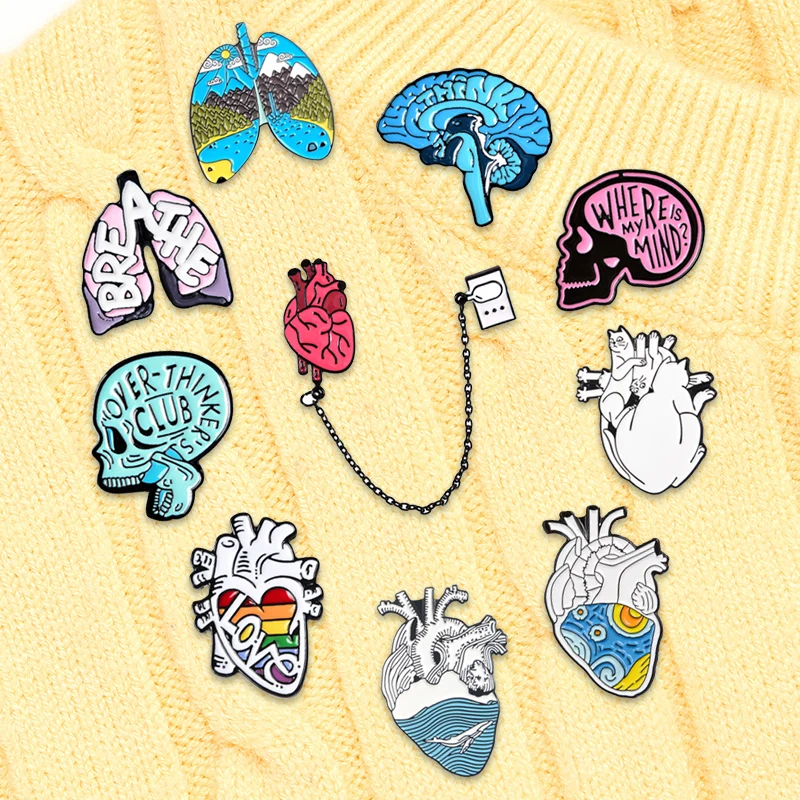 Rainbow Heart Brain Liver Lung Body Organs Enamel Pins Brooch Animal Lapel Pin Badges Anatomy Jewelry Gifts For Medical Students