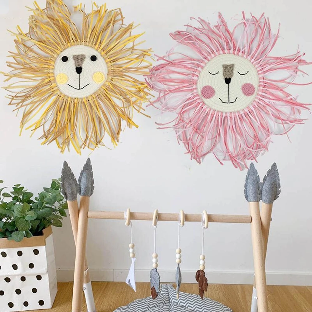 

Cute Cartoon Lion Hanging Decorations Handmade Cotton Thread Weaving Animal Ornament Kids Room Wall Presents For Children