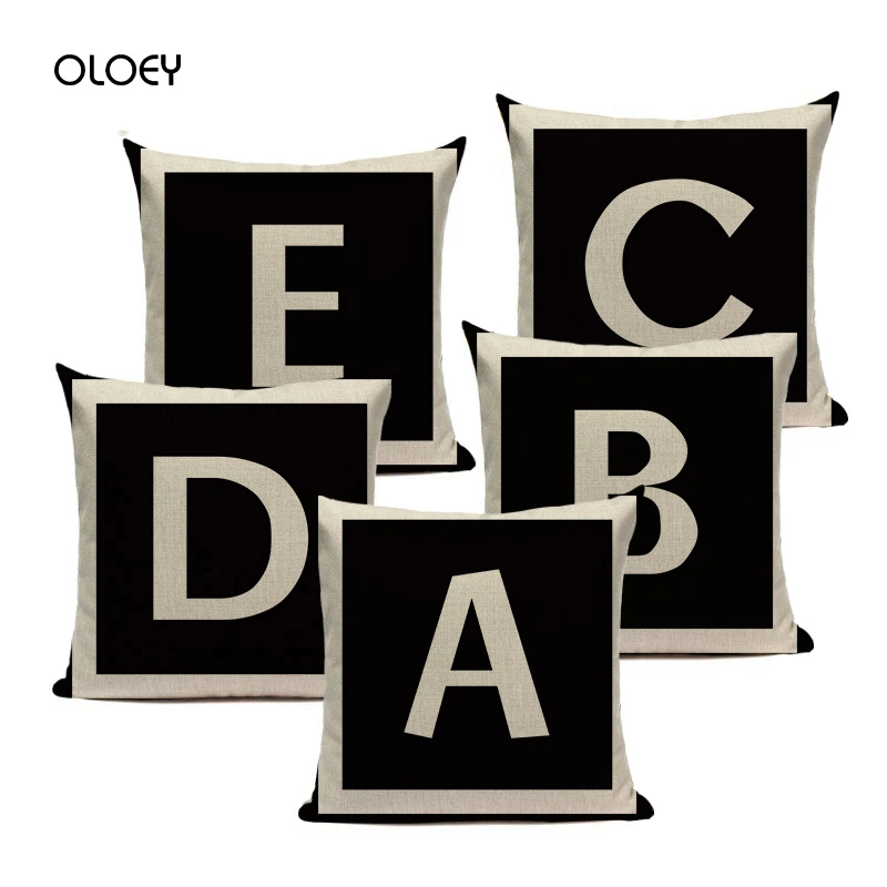 Alphabet Black Retro Linen Cushion Cover Home Bedroom Hotel Car Safety Decoration Cushion Cover Wedding Personality Gift 45x45cm