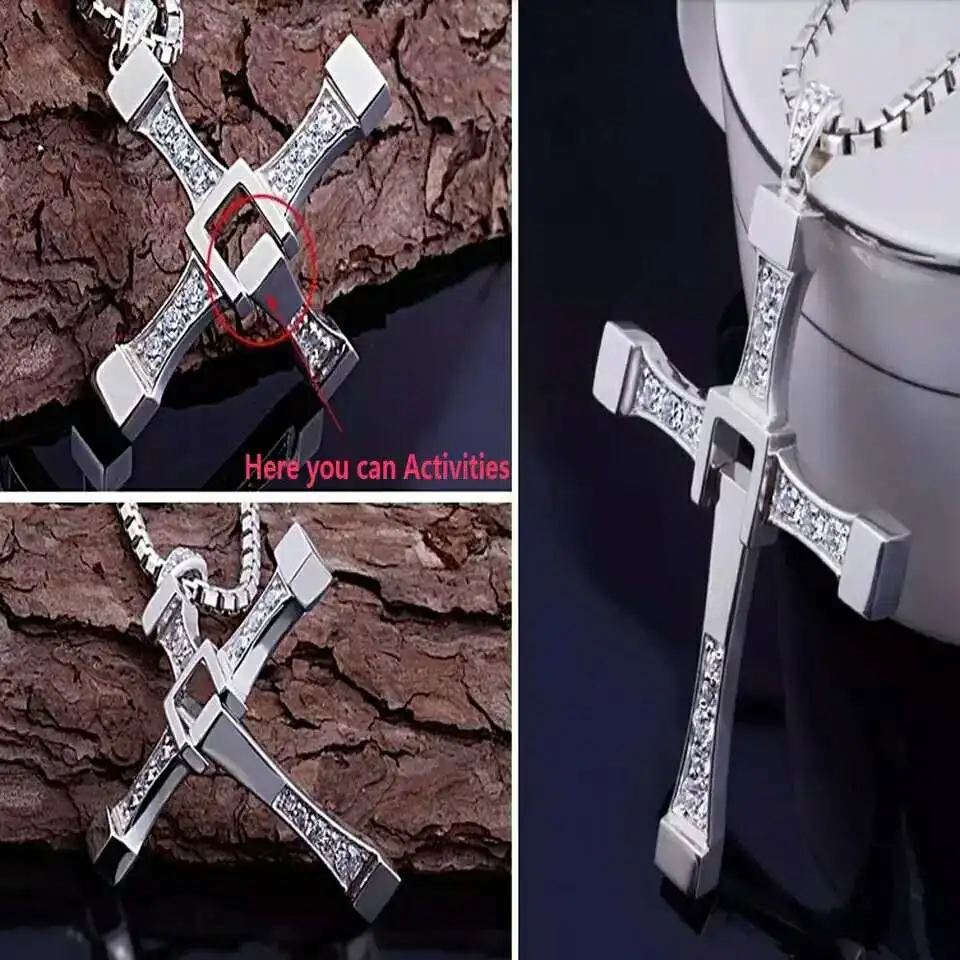 Classic Rhinestone Sliver Color Pendant Men Crystal Jesus Cross 60cm Necklace Activity Male Gift Jewelry Wholesale Dropshipping