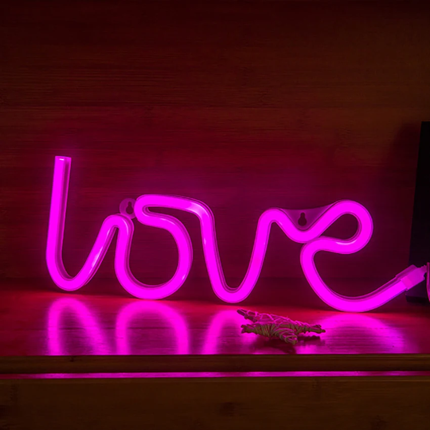 Love Shaped LED Sign, Warm White, Pink USB/Battery Operated Night Light for Wall Decoration, Party, Bar, Christmas, Wedding