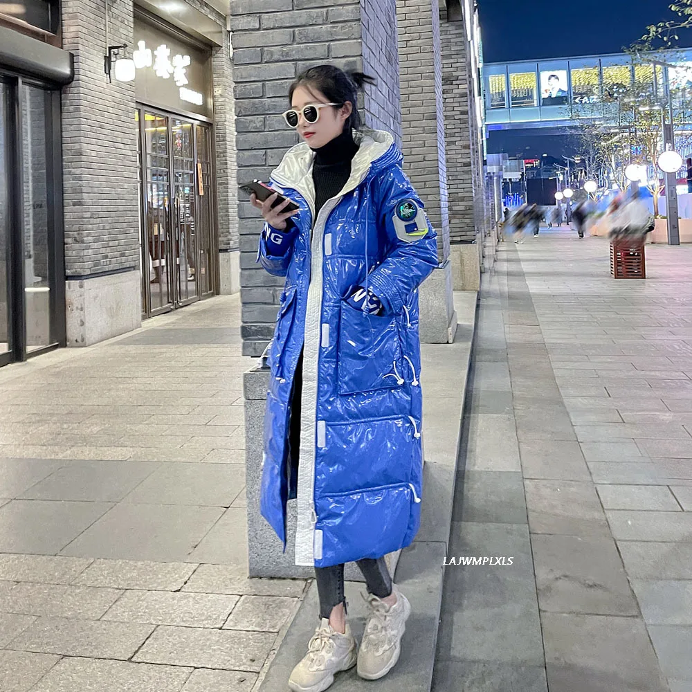 2022 New Glossy Winter X-Long Feather Coat Women Parkas 90% White Duck Down Jacket Loose  Coats Female Puffer Snow Jacket