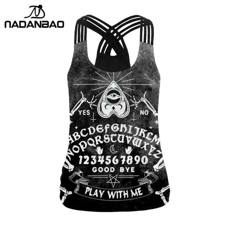 NADANBAO Débardeur gothique imprimé psychique Halloween Sexy Sling Shirtd Backless Vest Women Fashion Streetwear Elastic Camis