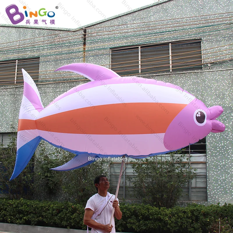 Hand-Made 3 meters length inflatable fish with stick for outdoor activities /  inflatable walking fish handheld toys