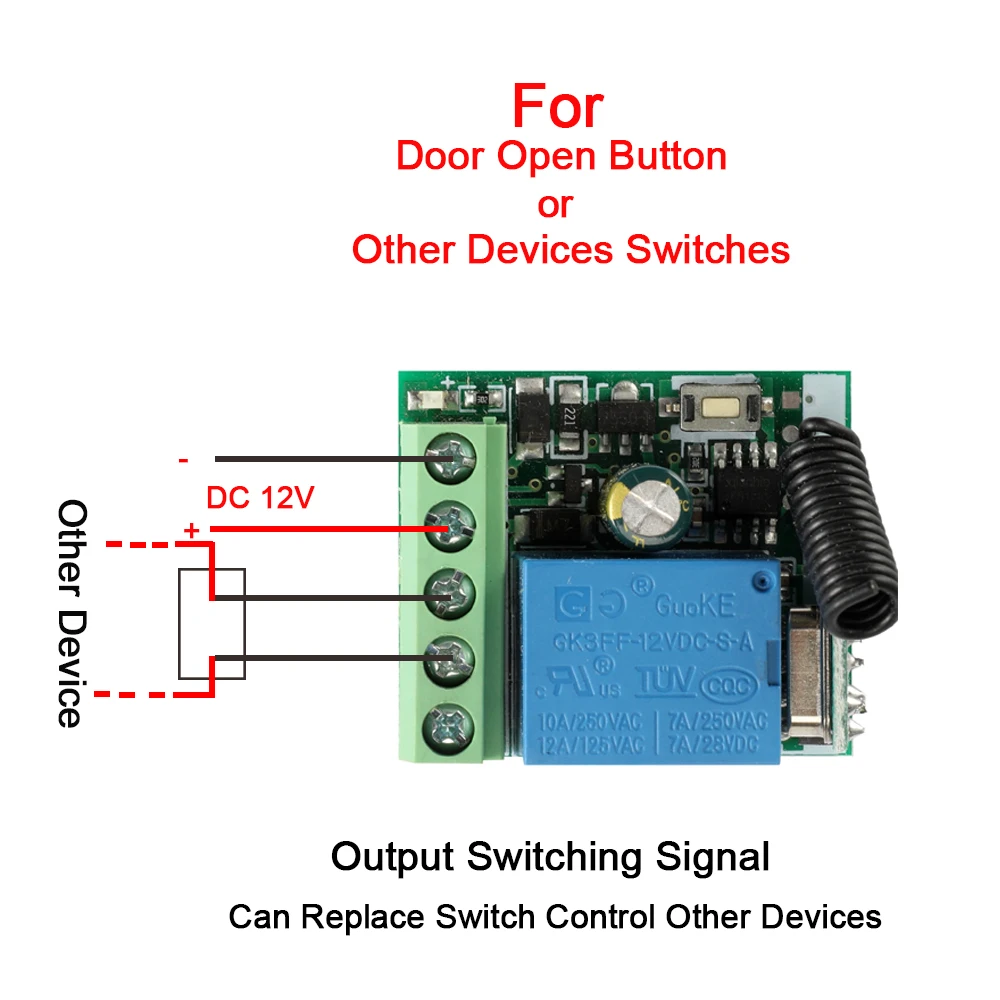 QIACHIP 433MHz Universal Remote Control DC 12V 1CH Relay Wireless Receiver Module Transmitter Remote Control Switch Garage Door