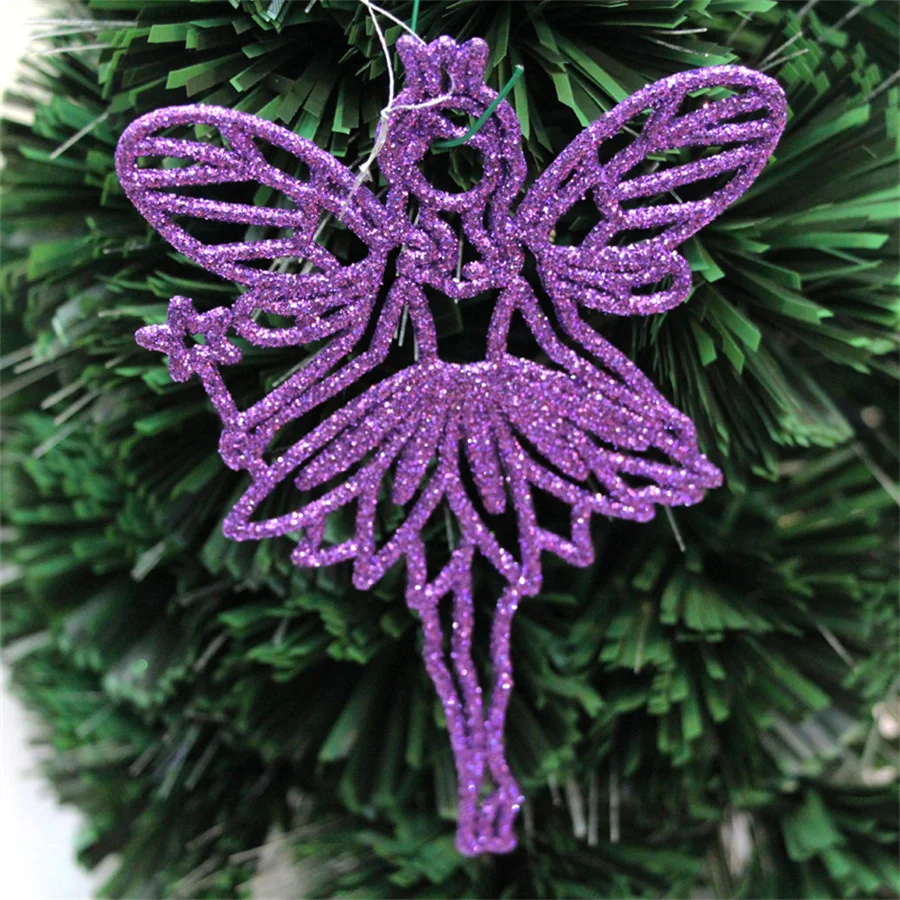 1PC Size 14X9.5CM Christmas Tree Decoration Glitter Powder Plastic Fairy Angel Elf Xmas Party Crafts Hanging Supplies Weight 10G