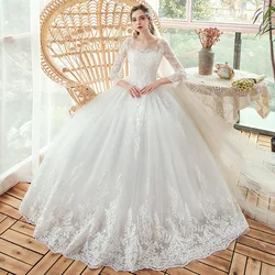 Vestido De Noiva 2022 New Elegant O-neck Wedding Dress Lace Embroidery Long Sleeve Wedding Gowns Floor-length Bridal Dress