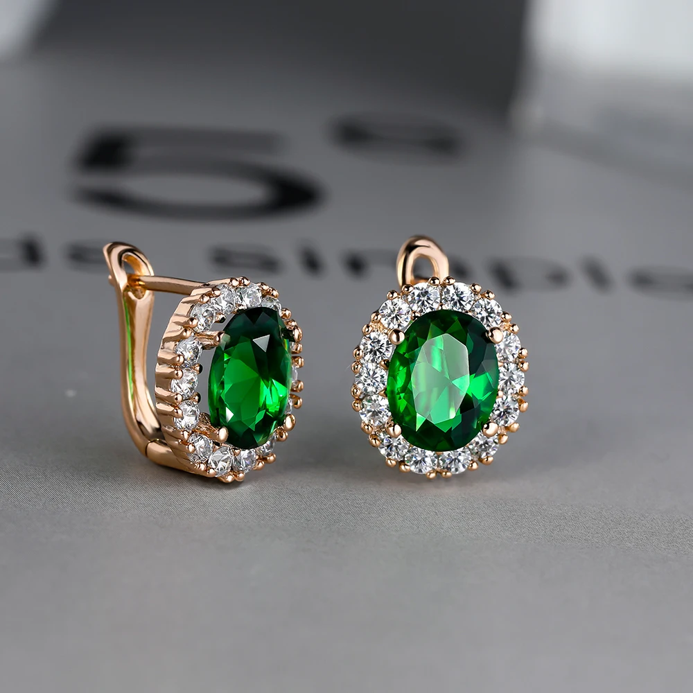 

Elegant Oval Emerald Zircon Earrings for Women Cute Gold Hoop Earrings Ear Clips Female Wedding Festival Dainty Jewelry Gift