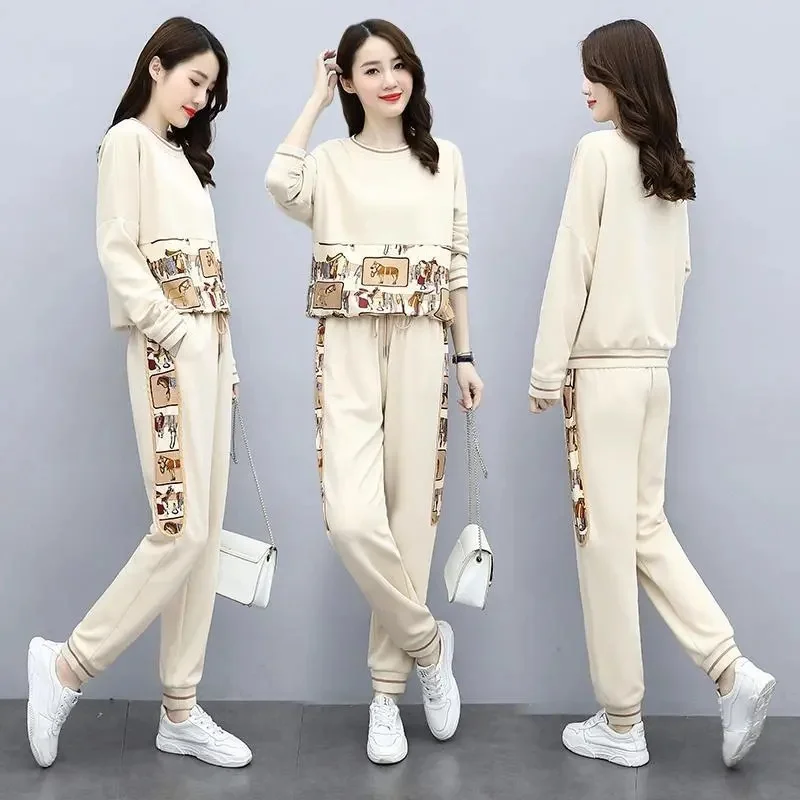 2023 Spring Summer New Women\'s Two-piece Set Loose Printing Shirt And Pants 2PCS Fashion Casual Large Size 5XL Female Pants Suit