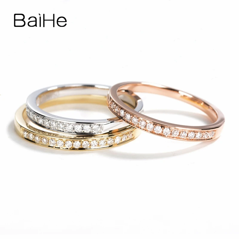 

BAIHE Solid 14k Yellow Gold 0.10ct H/SI Round Natural Diamond Jewelry Wedding Fine Jewelry Women Men Rng Beautiful Diamond Ring