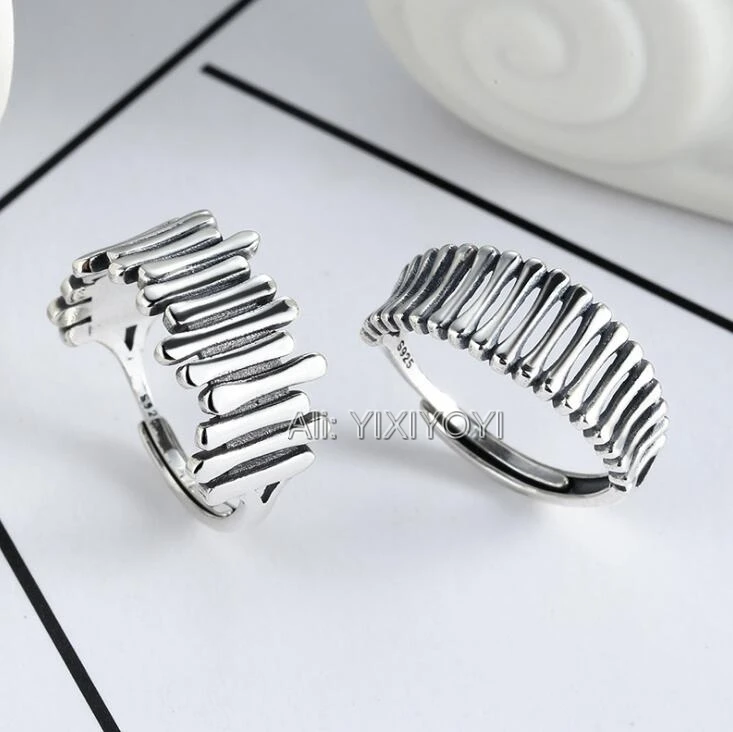 YIXIYOYI Real 925 Sterling Silver Irregular Hollow Open Rings Retro Vintage Simple Elegant Rings Girl Gift Charm Jewelry