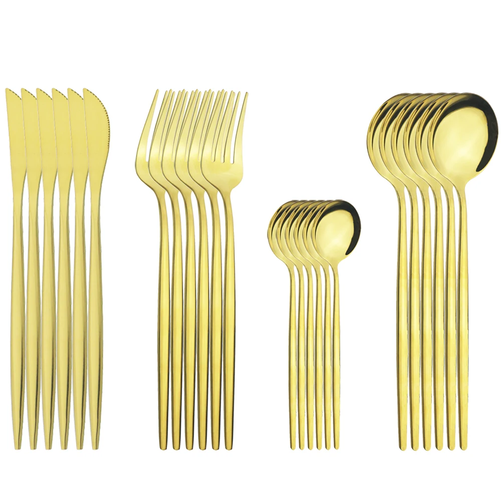 

6set/24pcs Gold Silverware Set Stainless Steel Flatware Dinnerware Cutlery Knife Fork TeaSpoon Party Home Kitchen Tableware Set