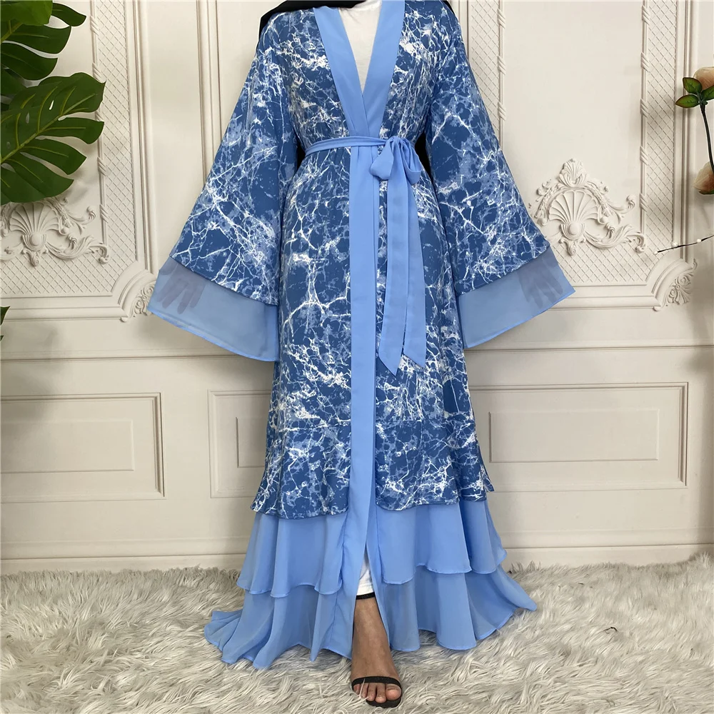 

Fake Two Pieces Muslim abaya Ramadan Eid Djellaba Robe Dubai Muslim Dress Abaya Dubai Turkey Islam Abayas With Belt WY645