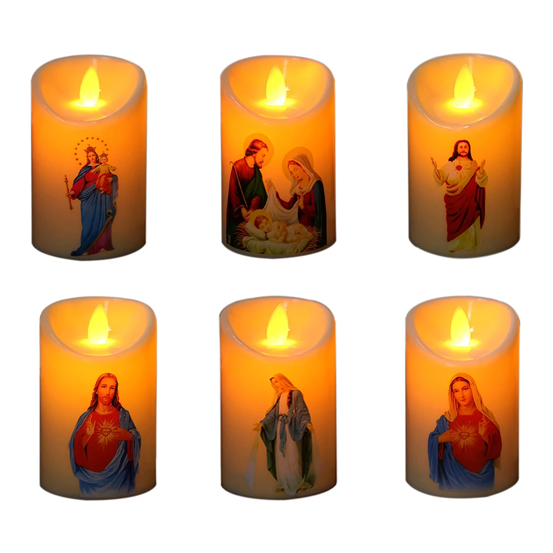 

Jesus Christ LED Candles Lamp Tealight Romantic Pillar Light Flameless Simulation Battery Electric Candle for Wedding Decor Prop