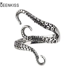 QEENKISS RG6683 Jewelry Wholesale Fashion Woman Man Birthday Wedding Gift Retro Octopus Tentacles 925 Sterling Silver Open Ring