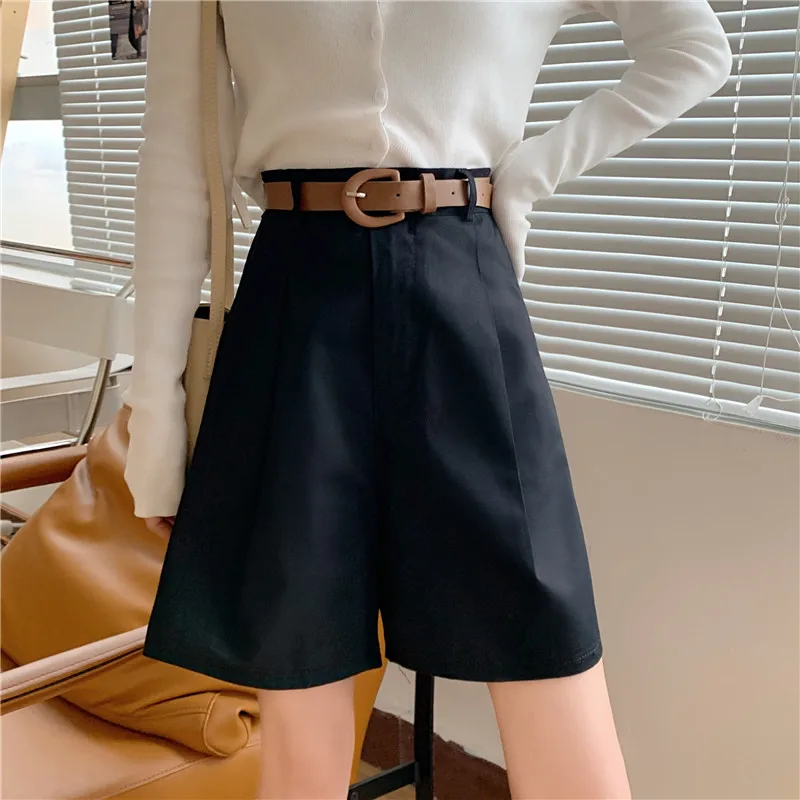 Short d\'été en coton avec fermeture éclair pour femme, noir, coréen, décontracté, taille haute, poches trapèze, résistant, Slim, nouvelle collection