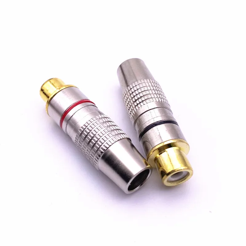 20 pçs/lote atacado boa qualidade de solda banhado a ouro rca conector rca fêmea plug adaptador para áudio vidiod fio conector plug