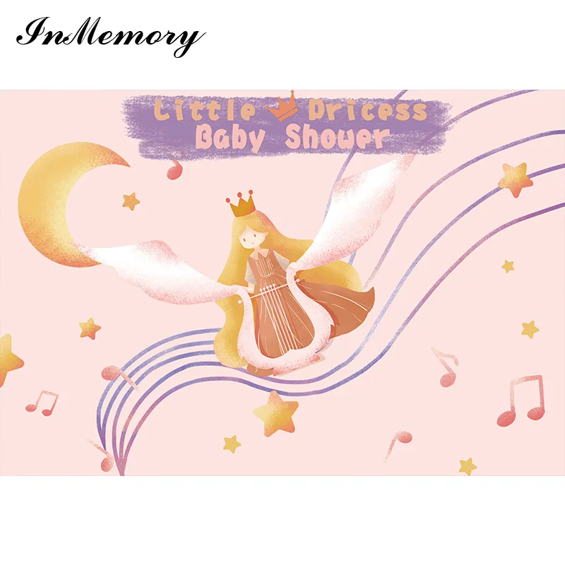 InMemory Photocall Little Princess Backdrop Baby Girl Birthday Party Photographic Background Moon Stars Photo Booth Props 7X5FT