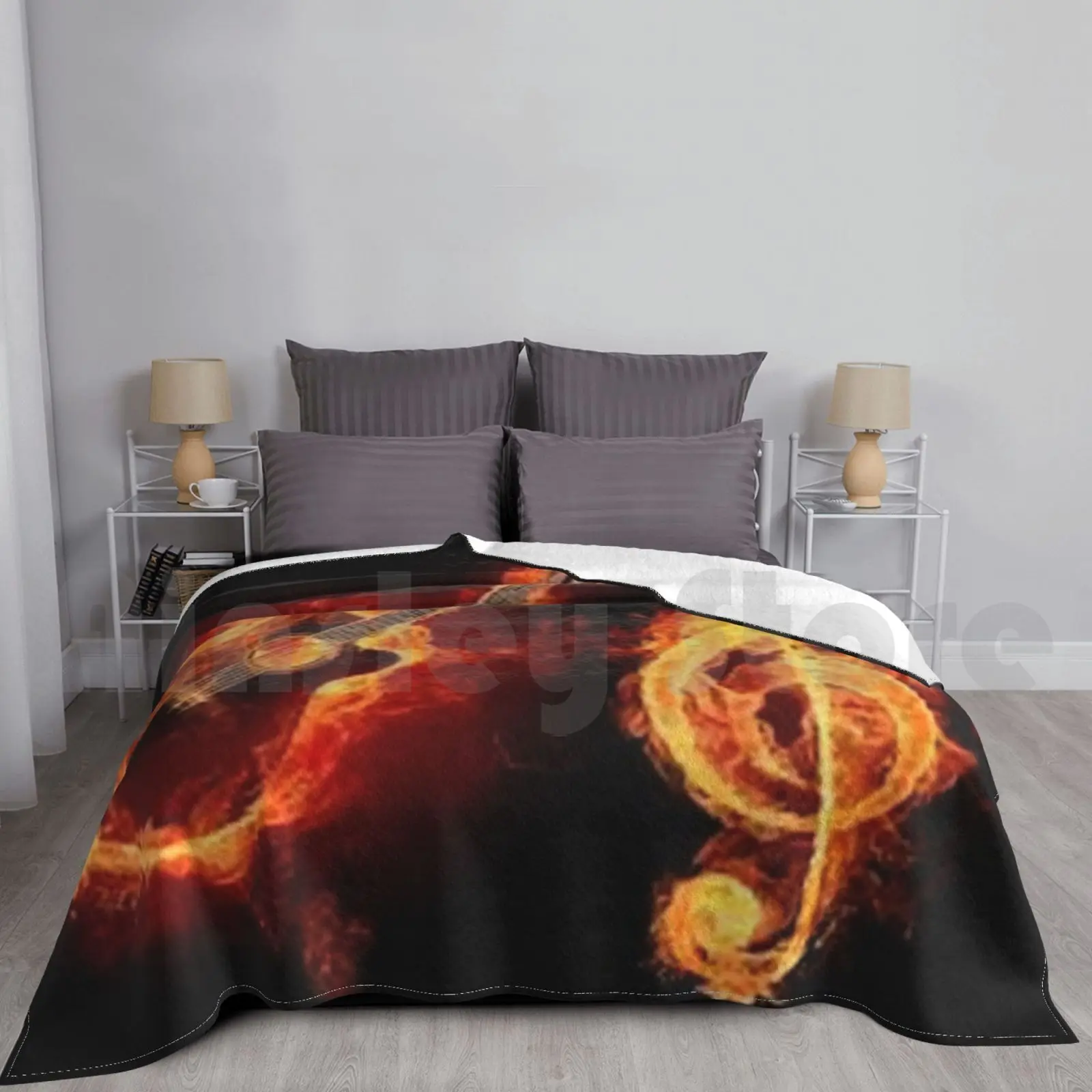 Guitar On Fire Blanket Fashion Custom Music Rough Artistic Flamenco Fantasy Fiction Fashion Song Play