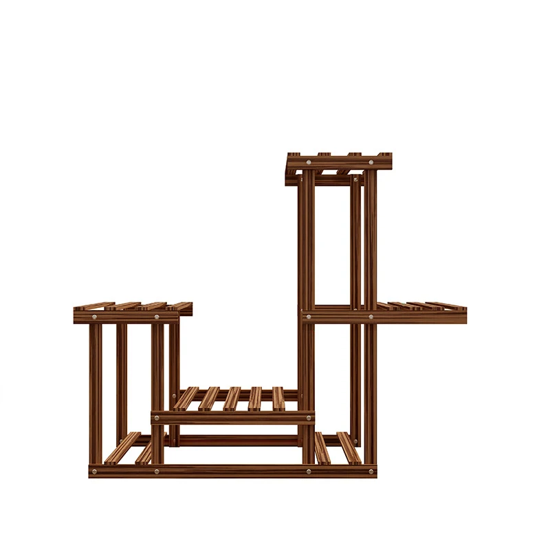 Tanaman Kayu Pinus Berdiri Dalam Ruangan Luar Beberapa Pot Bunga Pemegang Rak Rak Unit Rak Tampilan Yang Lebih Tinggi dan Lebih Rendah Di Taman