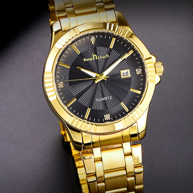 Fashion Men's Watch Waterproof Calendar Quartz Watch Luminous Gold Multi Function Watch