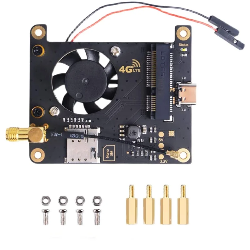 Raspberry Pi 4B Wireless Network 4G LTE Module Communication HAT Mini PCI-E Expansion Board with Cooling Fan